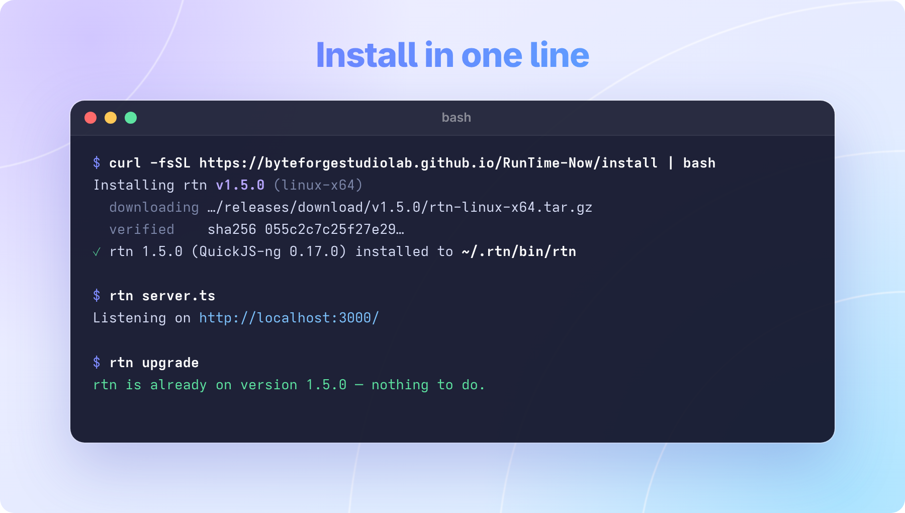 Installing rtn in one line